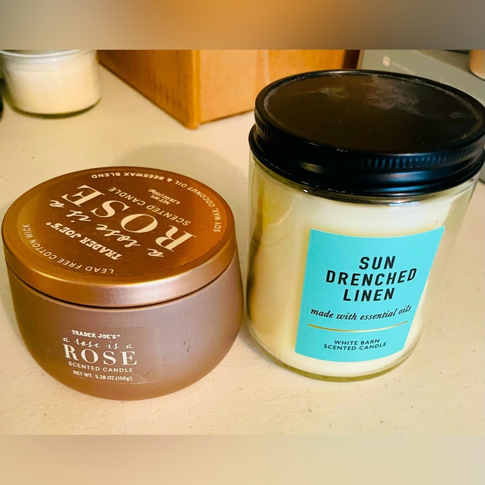 New Trader Joes rose candle and bath and body linen candle